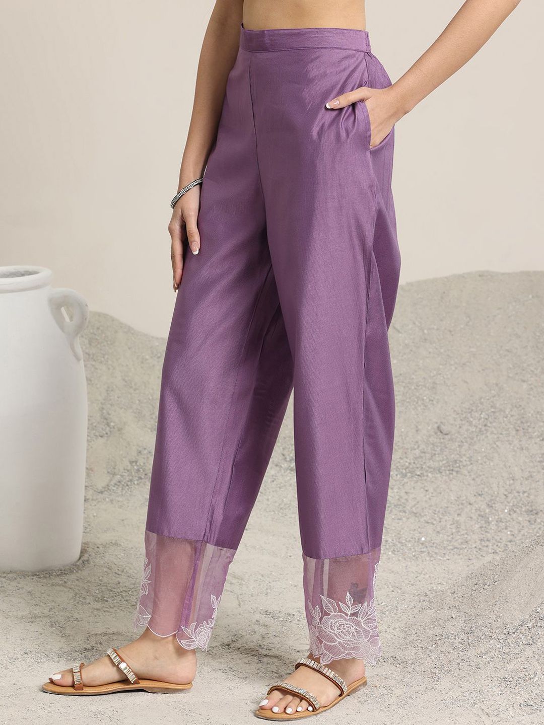 Women Ethnic Motifs Yoke Design Regular Beads and Stones Kurta with Trousers & With Dupatta
