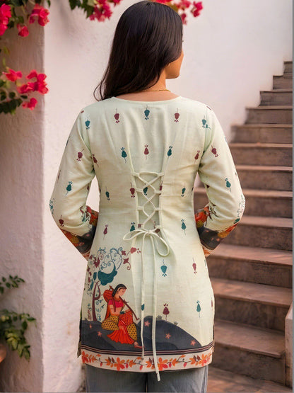Women Folk Design Print Ethnic Cotton Top