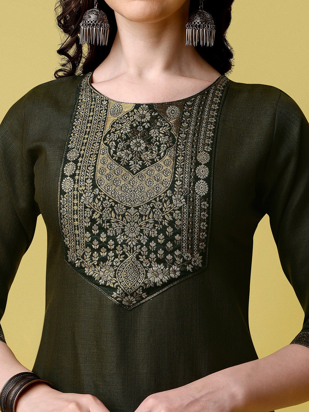 Women Yoke Design Regular Kurta with Trousers & With Dupatta