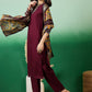 Embroidered Straight Kurta With Trouser & Dupatta Set