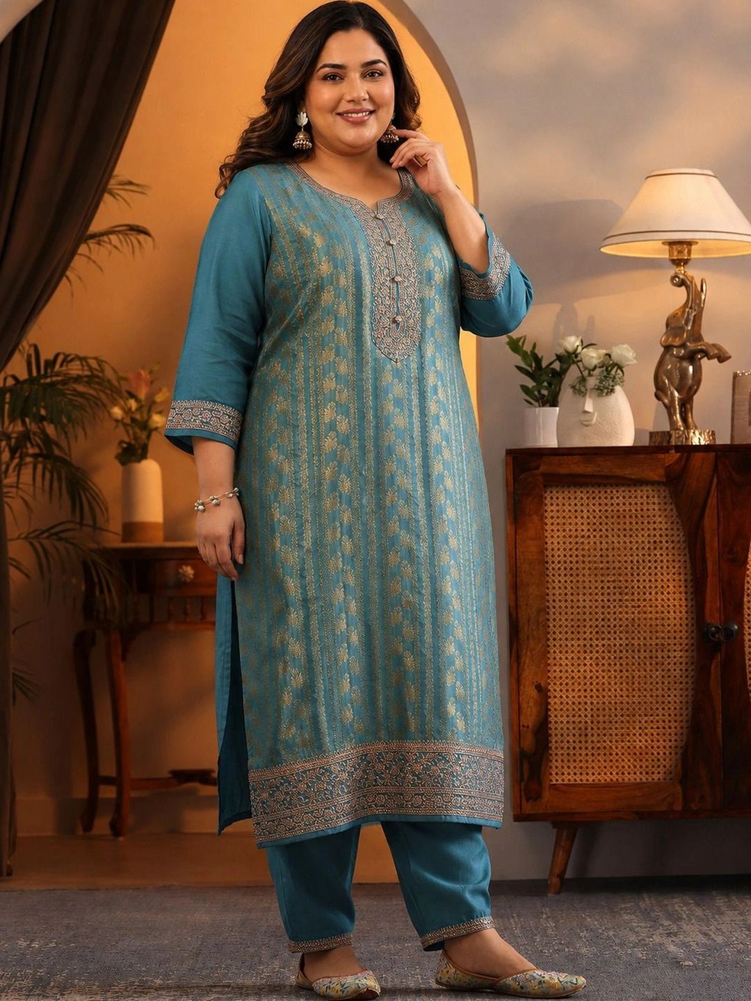 Women Ethnic Motifs Regular Kurta with Trousers & With Dupatta