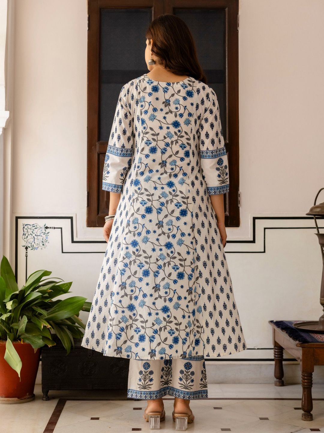 Floral Printed Bagru Pure Cotton Kurta with Palazzos & Dupatta