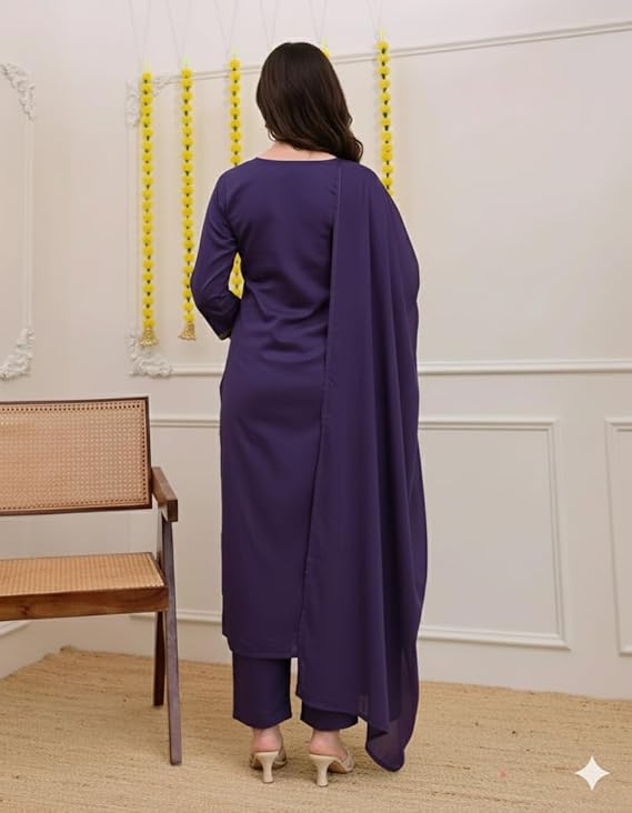 Women Solid Embroidery Kurta and pant set With Dupatta - Amy's Cart