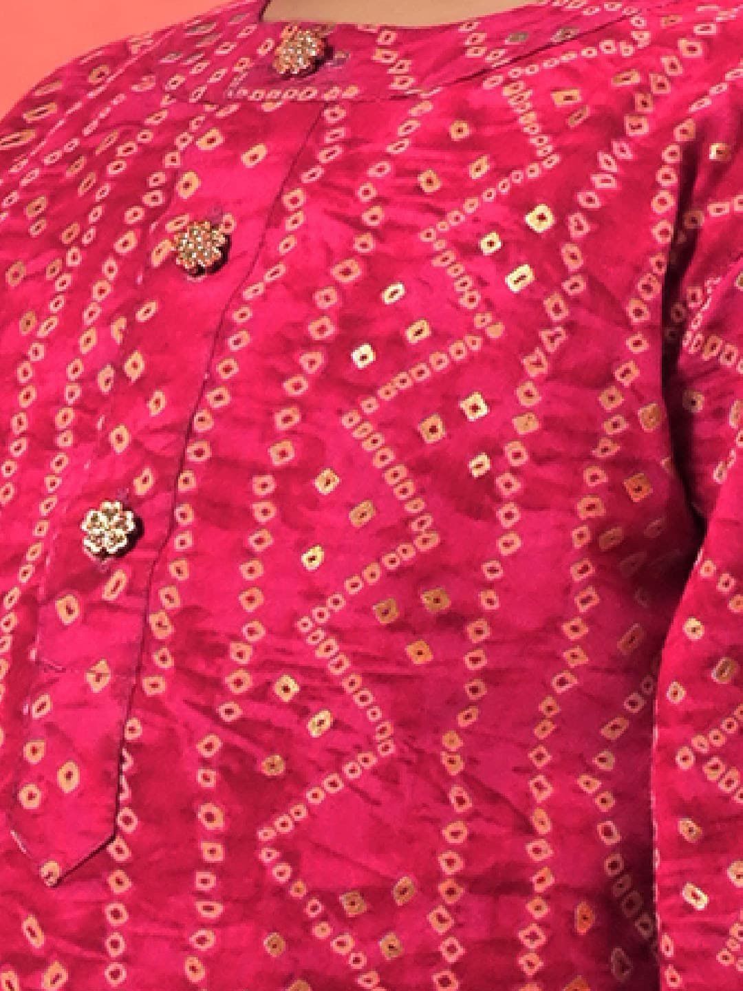 Boys Pink Bandhani Kurta & Patiyala Set
