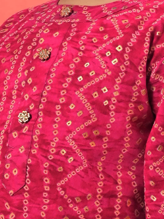 Boys Pink Bandhani Kurta & Patiyala Set