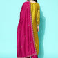 Yellow & Pink Floral Sequinned Embroidered Straight Kurta With Palazzo & Dupatta