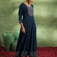 Womens Navy Blue Yoke Design Viscose Anarkali Kurta With Trousers & Dupatta