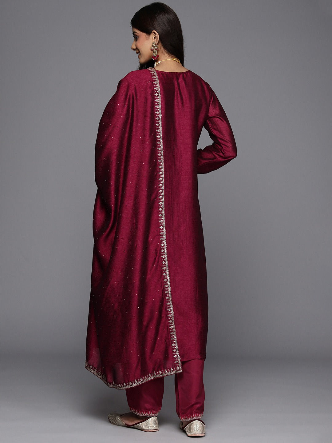 Ethnic Motifs Embroidered Regular Sequinned Kurta with Trousers & Dupatta