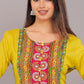 Nayra Cut Yellow Printed Round Neck 3/4 sleeve calf length Kurta Pant