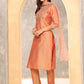 Peach Notch-Neck Floral Embroidered Straight Kurta With Trousers And Dupatta