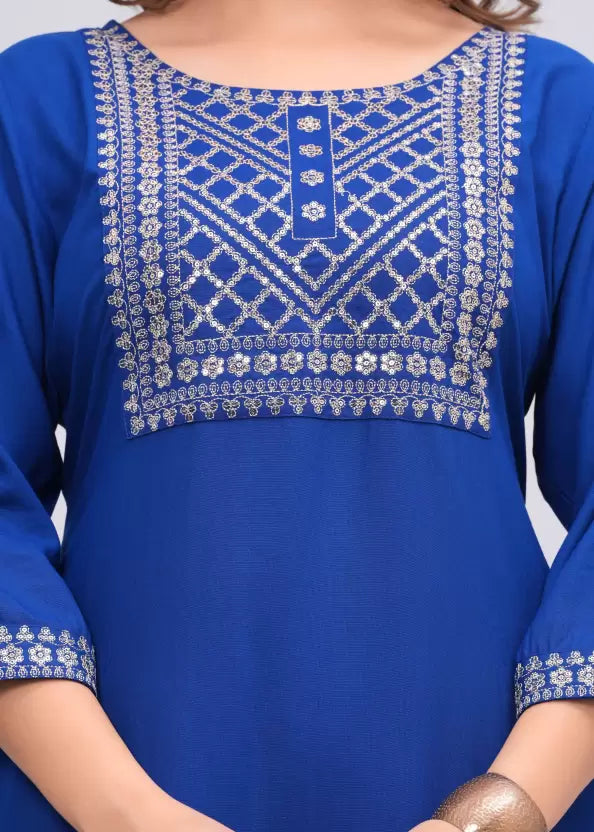 Women Blue Viscose Rayon Kurta Palazzo Dupatta Set