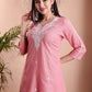 Floral Embroidered Notch Neck Chikankari Straight Kurta With Palazzos