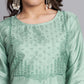 Women's Silk Blend Embroidered Straight Kurta Pant Set with Organza Dupatta