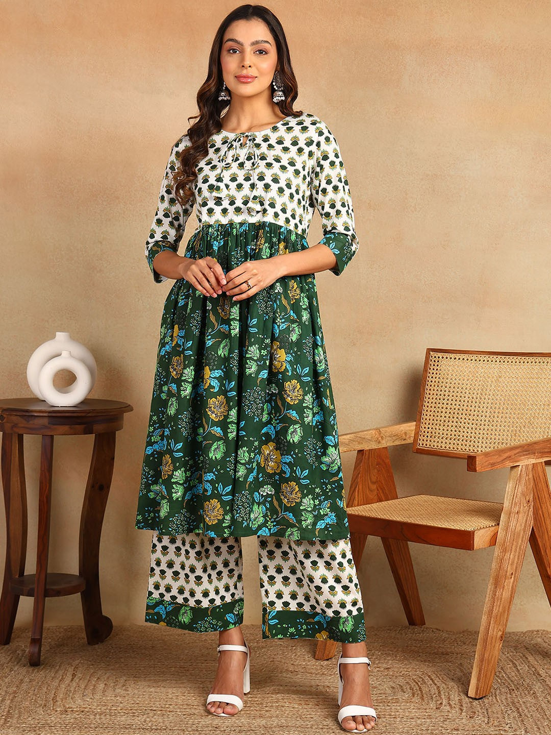 Floral Printed Regular Pure Cotton Kurta with Palazzos