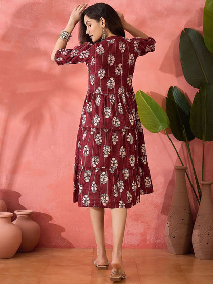 Women Printed Pure Cotton A-Line Ethnic Dress