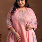 Plus Size Floral Yoke Design Straight Kurta with Palazzo & Dupatta