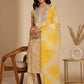 Mustard Yellow Ethnic Motifs Printed Thread Work Kurta with Trousers & Dupatta