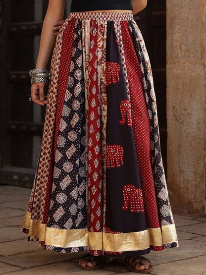 Women Printed Flared Pure Cotton Maxi Skirt