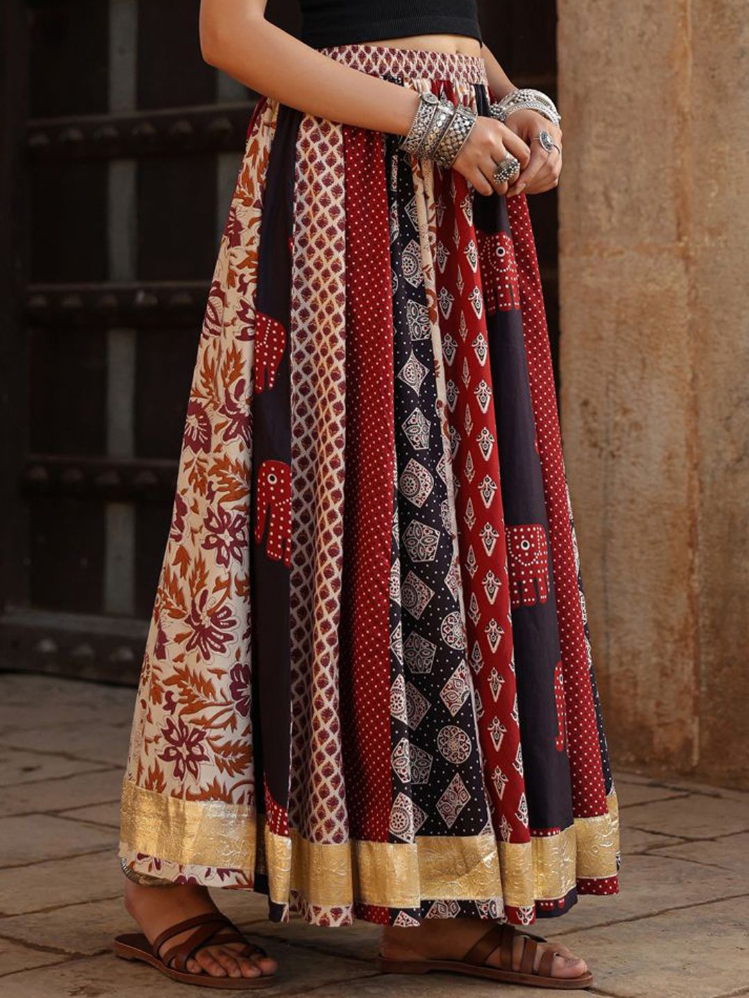 Women Printed Flared Pure Cotton Maxi Skirt