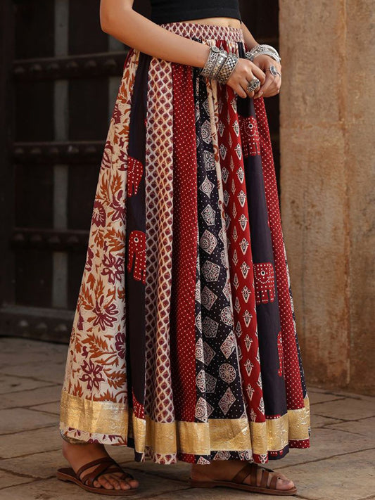 Women Printed Flared Pure Cotton Maxi Skirt