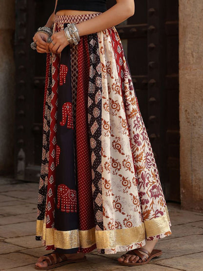 Women Printed Flared Pure Cotton Maxi Skirt