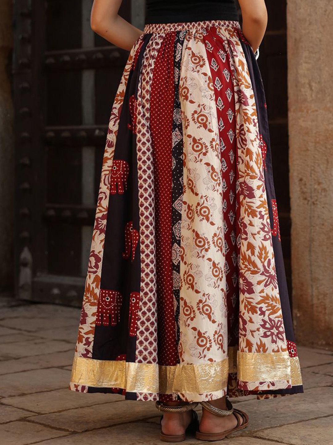 Women Printed Flared Pure Cotton Maxi Skirt