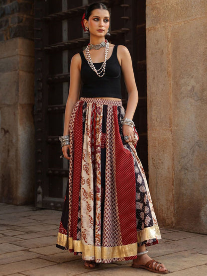 Women Printed Flared Pure Cotton Maxi Skirt