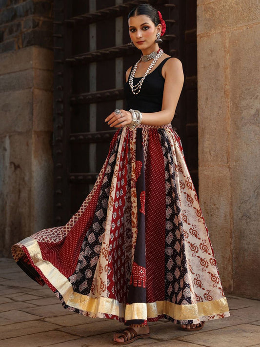 Women Printed Flared Pure Cotton Maxi Skirt