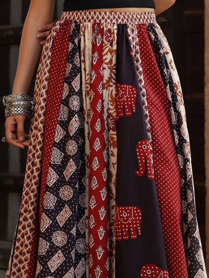 Women Printed Flared Pure Cotton Maxi Skirt
