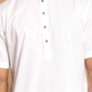 Men White Solid Cotton Linen Blend Half Sleeves Kurta