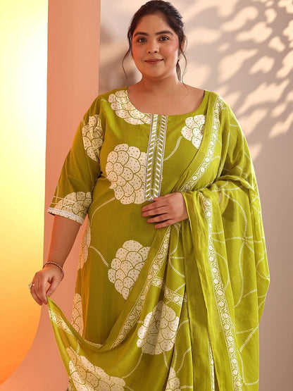Women Ethnic Motifs Printed Plus Size Kurta with Trousers & Dupatta