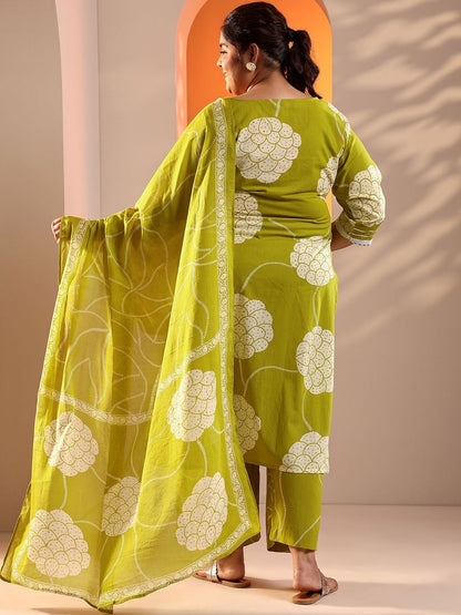 Women Ethnic Motifs Printed Plus Size Kurta with Trousers & Dupatta