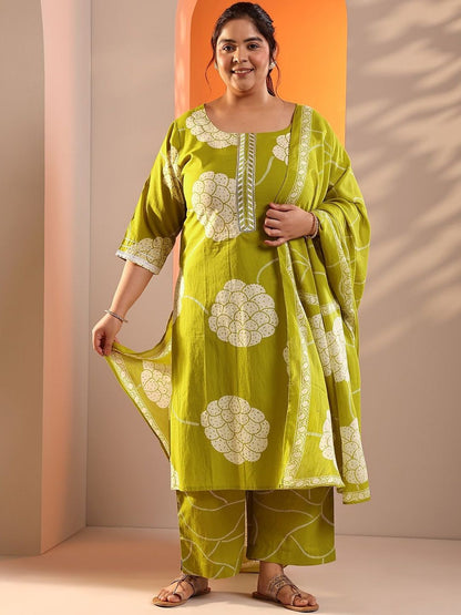 Women Ethnic Motifs Printed Plus Size Kurta with Trousers & Dupatta