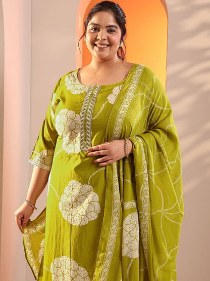 Women Ethnic Motifs Printed Plus Size Kurta with Trousers & Dupatta