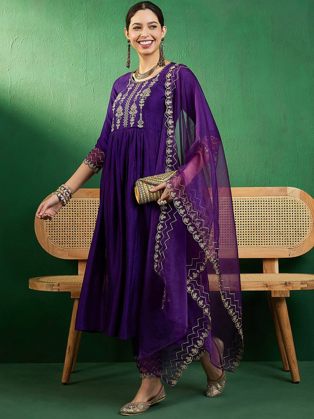 Zari Embroidered A-Line Kurta Sets