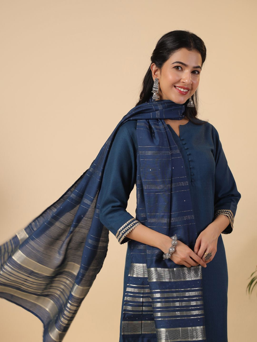 Straight Kurta with Trousers & Dupatta