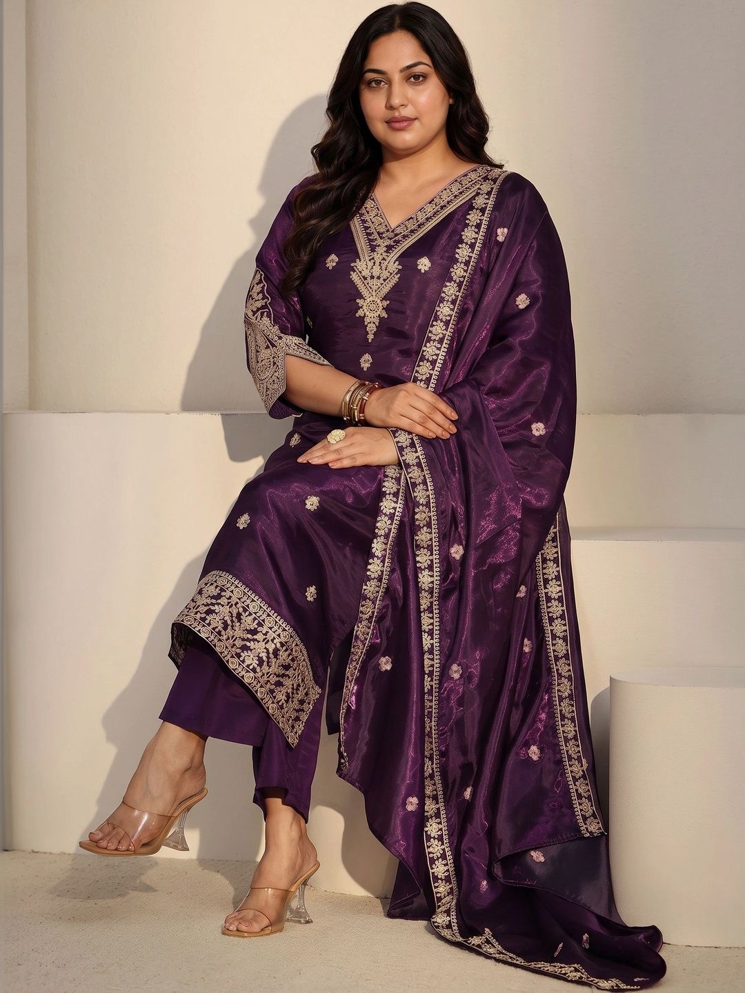 Women Ethnic Motifs Embroidered Regular Thread Work Kurta with Trousers & With Dupatta