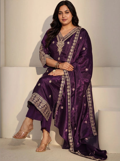 Women Ethnic Motifs Embroidered Regular Thread Work Kurta with Trousers & With Dupatta