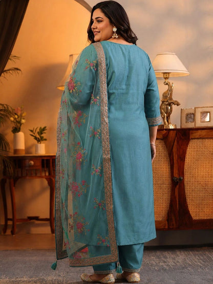 Women Ethnic Motifs Regular Kurta with Trousers & With Dupatta
