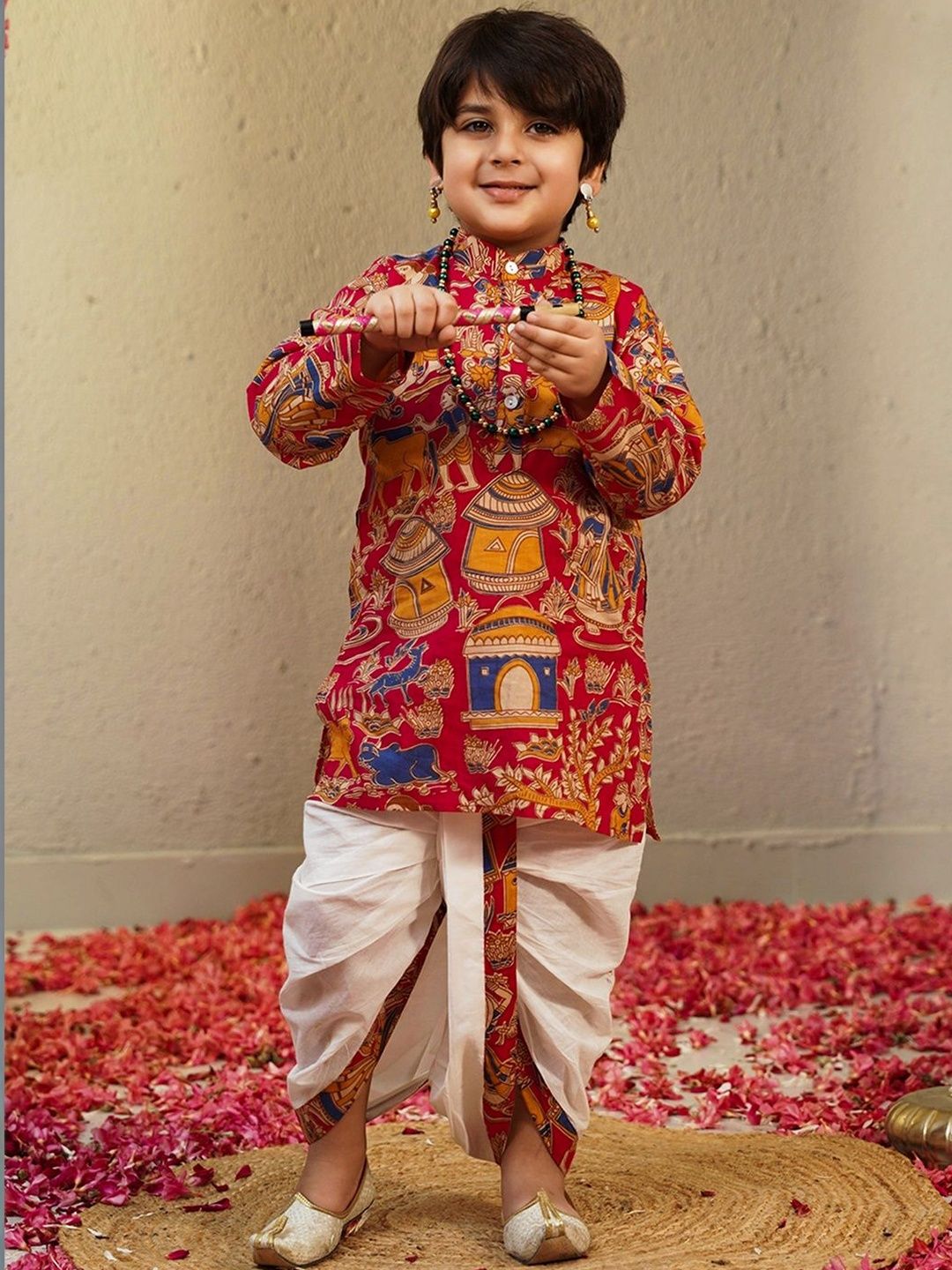 Boys Ethnic Motifs Printed Regular Pure Cotton Kurta with Dhoti Pants