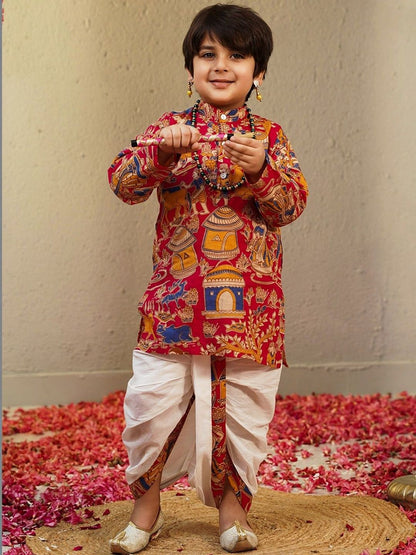 Boys Ethnic Motifs Printed Regular Pure Cotton Kurta with Dhoti Pants