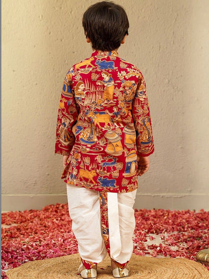 Boys Ethnic Motifs Printed Regular Pure Cotton Kurta with Dhoti Pants