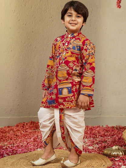 Boys Ethnic Motifs Printed Regular Pure Cotton Kurta with Dhoti Pants