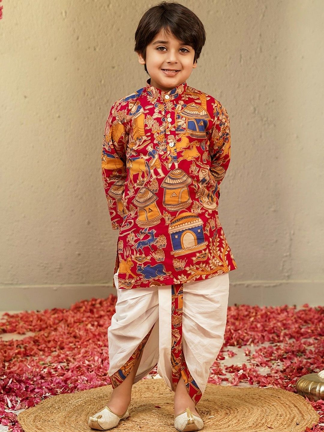 Boys Ethnic Motifs Printed Regular Pure Cotton Kurta with Dhoti Pants