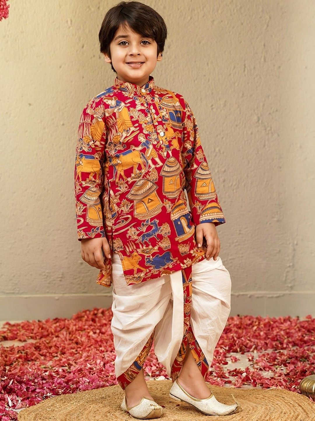 Boys Ethnic Motifs Printed Regular Pure Cotton Kurta with Dhoti Pants