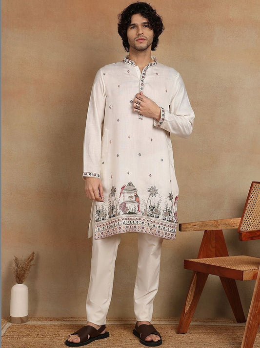 Embroidered Mandarin Collar Knee Length Straight Kurta