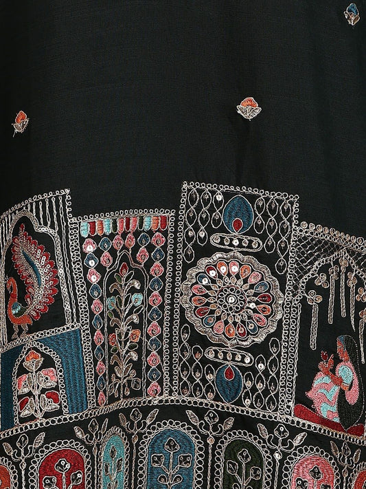 Men Embroidered Mandarin Collar Knee Length Straight Kurta