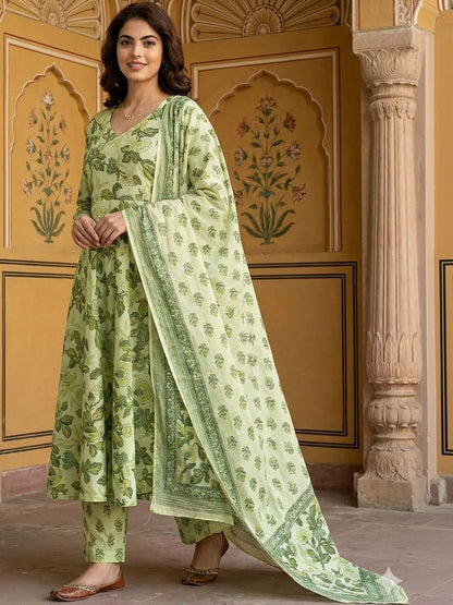 Women Floral Printed Regular Pure Cotton Kurta with Trousers & With Dupatta