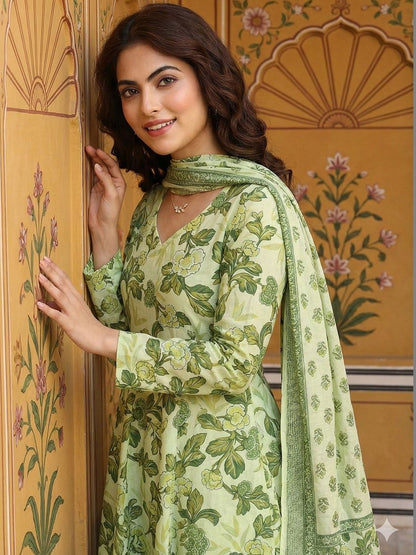 Women Floral Printed Regular Pure Cotton Kurta with Trousers & With Dupatta
