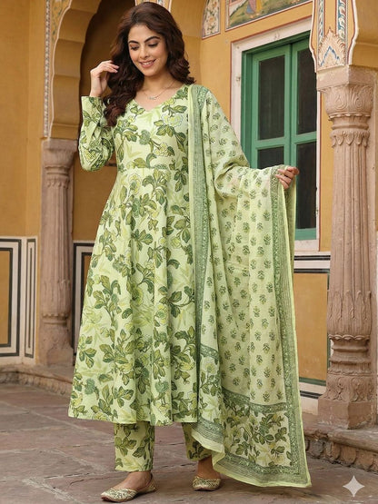 Women Floral Printed Regular Pure Cotton Kurta with Trousers & With Dupatta